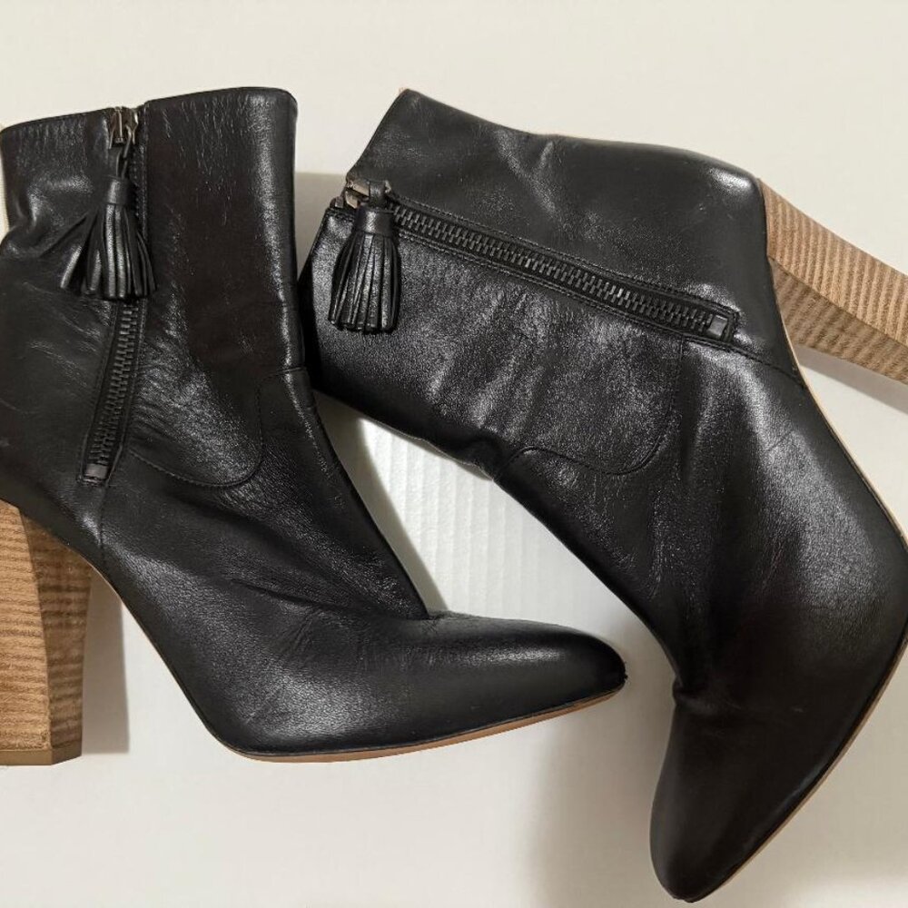 SJP Double Zip Black Leather Boots 4" Heels Size 38.5 US 7.5